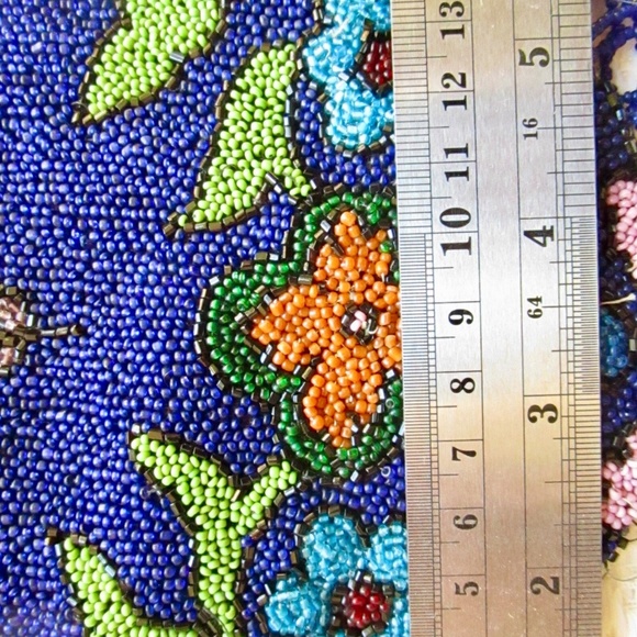 seed-bead Victorian antique handbag in radiant navy with florals ... hand-stitch - Picture 11 of 13